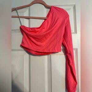 SHEIN one sleeve hot pink crop top!